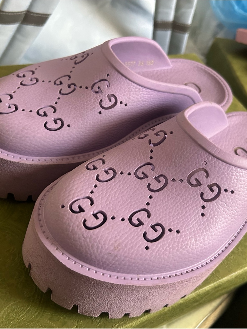 Gucci Lilac Logo Clog Sandals